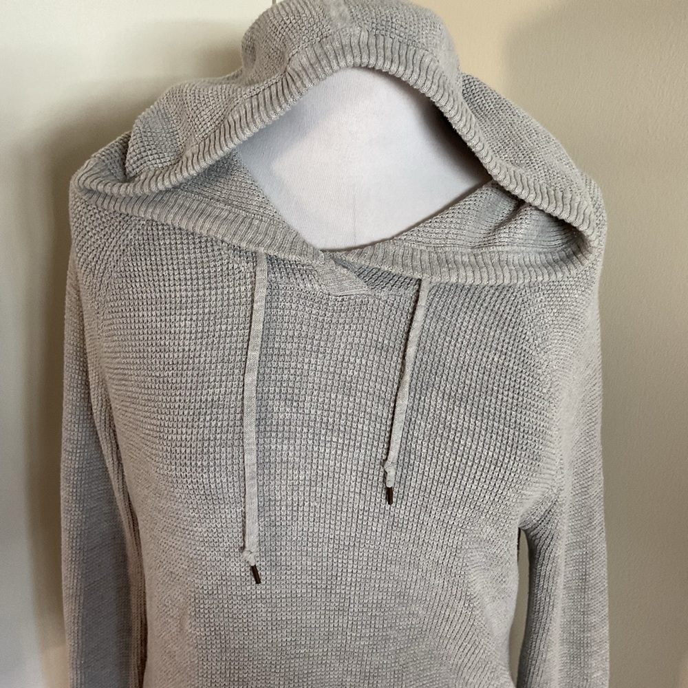 Lauren Ralph Lauren Gray Waffle Knit Hoodie M Medium Thermal Cotton Blend Top - Picture 2 of 4